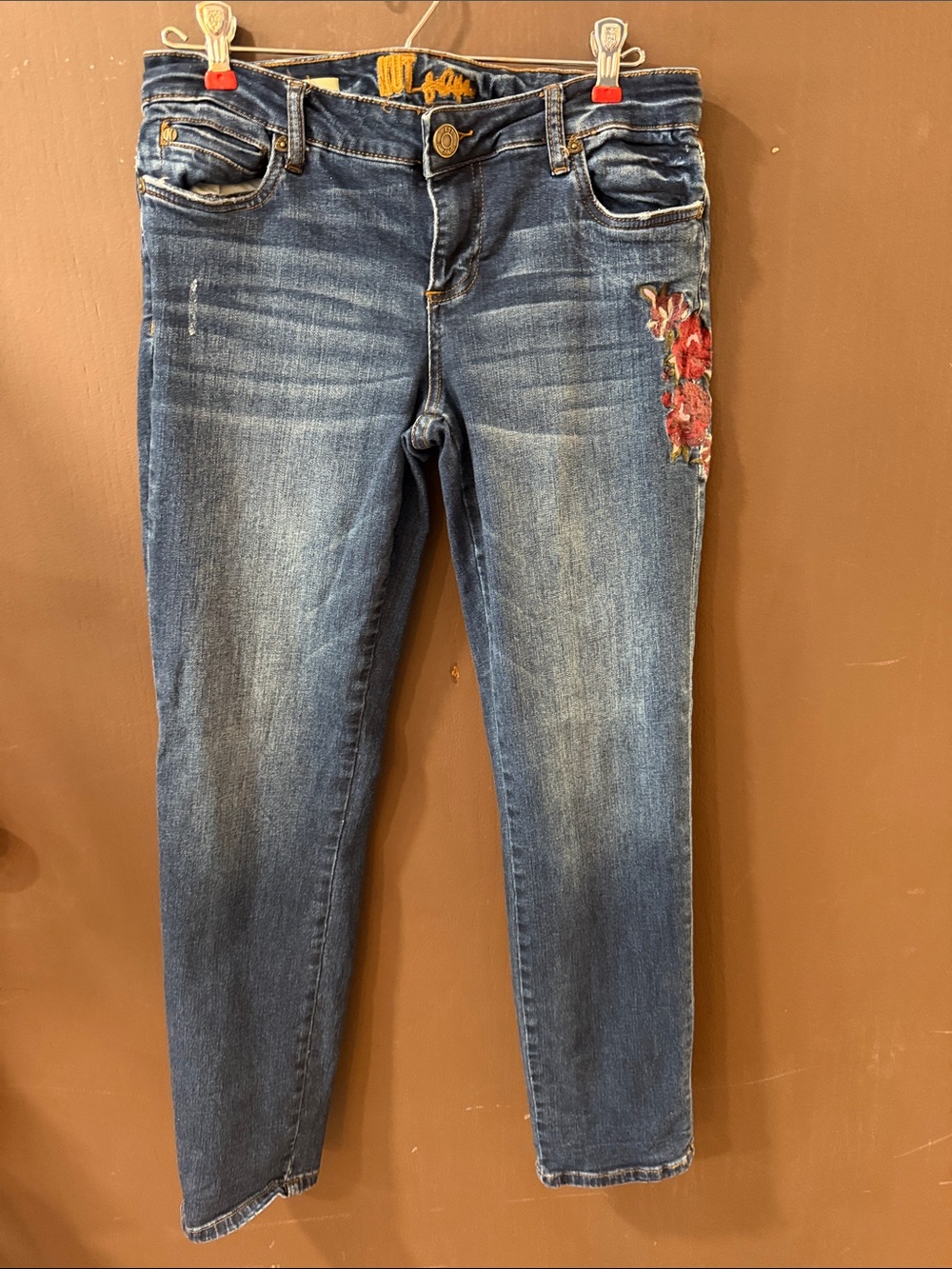 Mossimo Supply Co. Medium Blue Skinny Jeans with Floral Embroidery